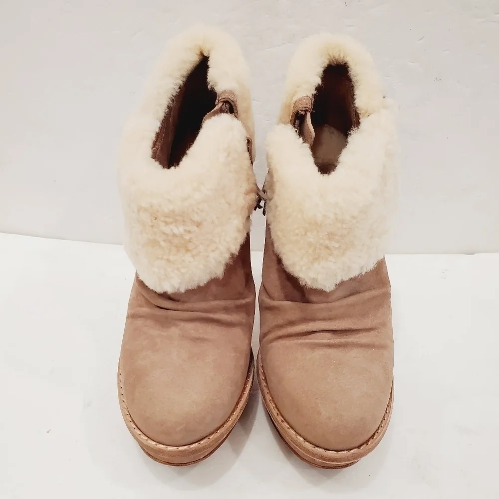 NEW UGG GEORGETTE Ankle Platform Boots Nubuck Fur upper Logo beige